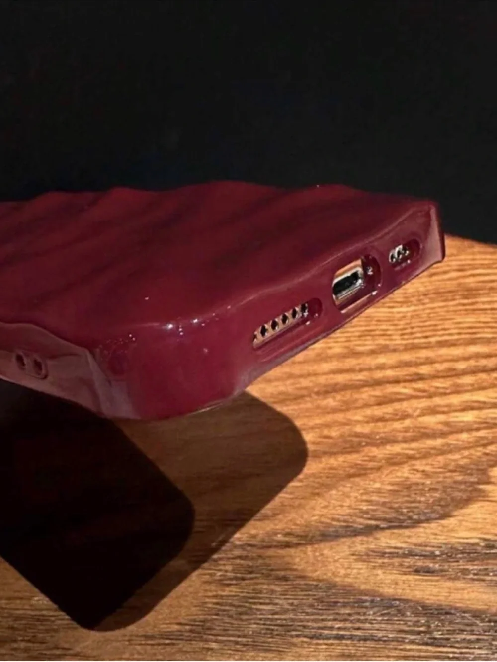 Sleek Burgundy Protective Phone Case for iPhone - Wave Texture